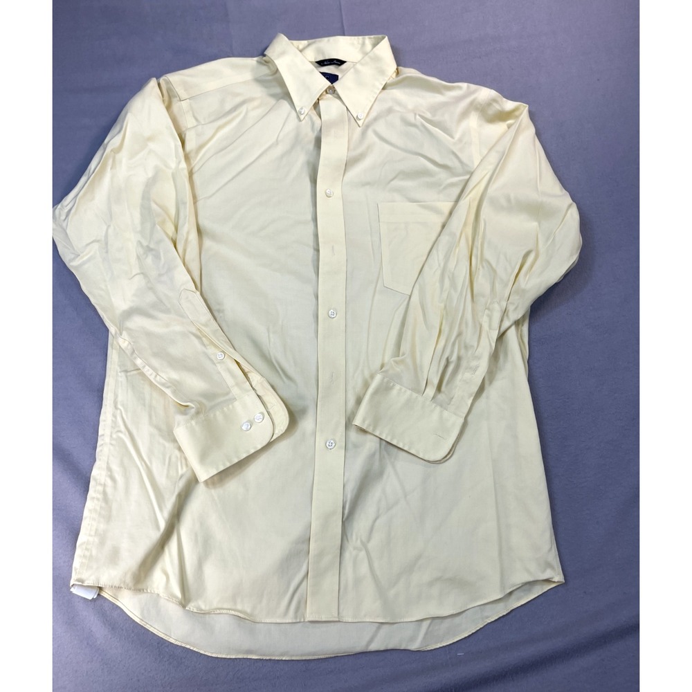 Chaps Shirt Large Men's Yellow Oxford Cotton Long Sleeve Non‎ Iron Vintage